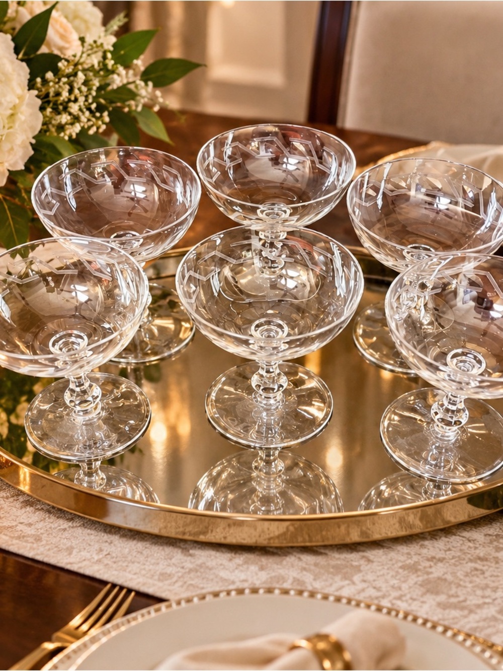 Set of 6 Clear Coupe Cocktail Glasses - Classic Crystal-Style Stemware